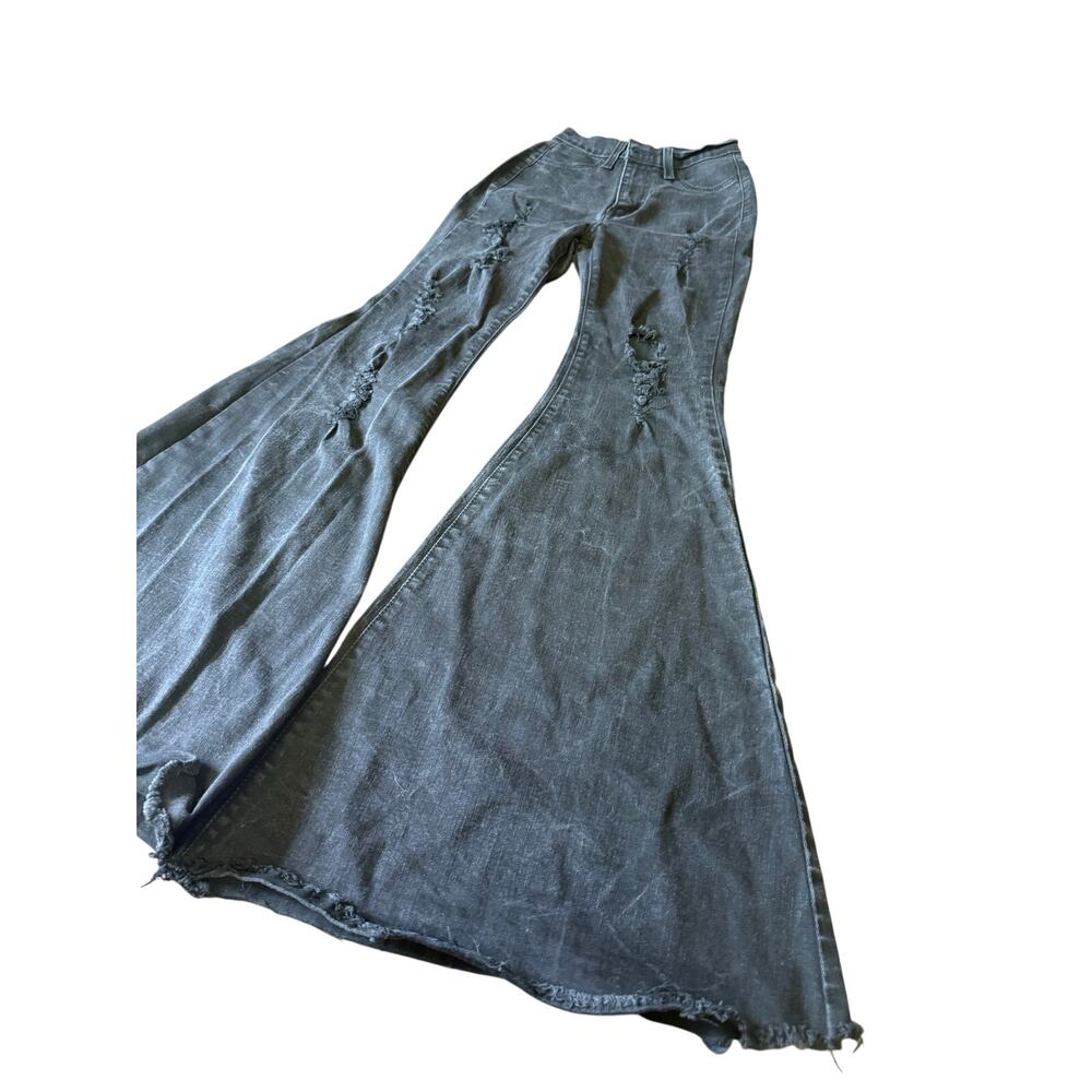Vibrant M.I.U. made in USA blk distressed ultra flared Bell bottom womens size 3 - Picture 2 of 8